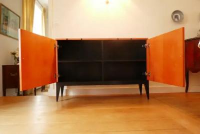 Aymeric Lefort New Buffet in Hermes Orange Feu and Black Marquetery by Aymeric Lefort