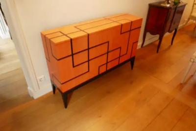 Aymeric Lefort New Buffet in Hermes Orange Feu and Black Marquetery by Aymeric Lefort