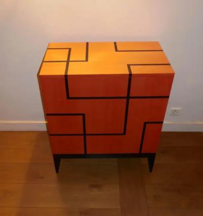 Aymeric Lefort New Buffet in Hermes Orange and Black Sycamore Marquetry by Aymeric Lefort