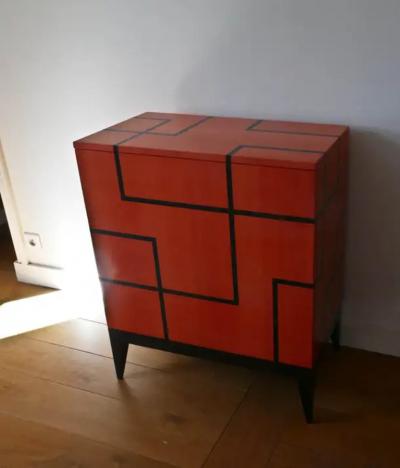 Aymeric Lefort New Buffet in Hermes Orange and Black Sycamore Marquetry by Aymeric Lefort
