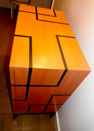 Aymeric Lefort New Buffet in Hermes Orange and Black Sycamore Marquetry by Aymeric Lefort