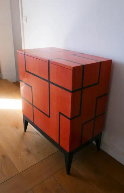 Aymeric Lefort New Buffet in Hermes Orange and Black Sycamore Marquetry by Aymeric Lefort