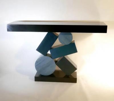 Aymeric Lefort New Custom Made Console in Blue and Black Tinded Marquetry By Aymeric Lefort