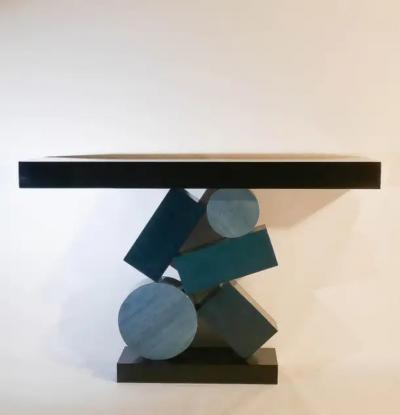 Aymeric Lefort New Custom Made Console in Blue and Black Tinded Marquetry By Aymeric Lefort