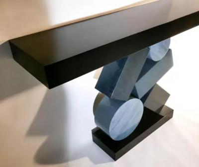 Aymeric Lefort New Custom Made Console in Blue and Black Tinded Marquetry By Aymeric Lefort