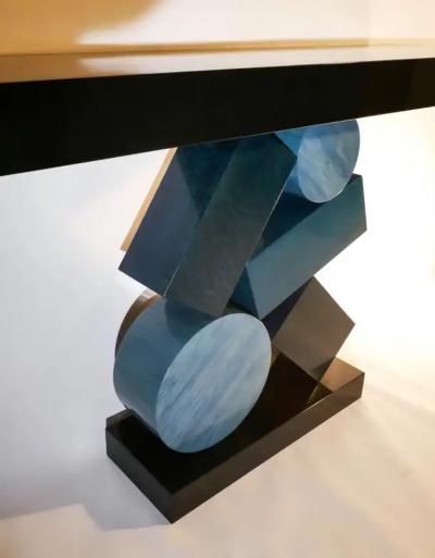Aymeric Lefort New Custom Made Console in Blue and Black Tinded Marquetry By Aymeric Lefort