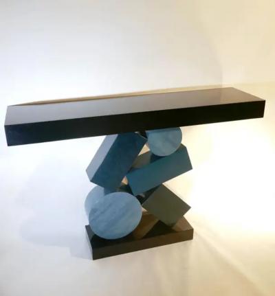 Aymeric Lefort New Custom Made Console in Blue and Black Tinded Marquetry By Aymeric Lefort