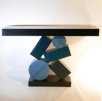 Aymeric Lefort New Custom Made Console in Blue and Black Tinded Marquetry By Aymeric Lefort