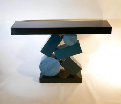 Aymeric Lefort New Custom Made Console in Blue and Black Tinded Marquetry By Aymeric Lefort