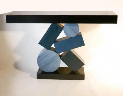 Aymeric Lefort New Custom Made Console in Blue and Black Tinded Marquetry By Aymeric Lefort