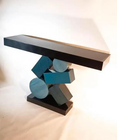 Aymeric Lefort New Custom Made Console in Blue and Black Tinded Marquetry By Aymeric Lefort