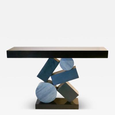 Aymeric Lefort New Custom Made Console in Blue and Black Tinded Marquetry By Aymeric Lefort