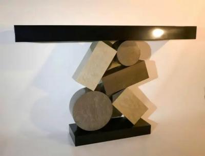 Aymeric Lefort New Custom Made Console in grey and Black Tinded Marquetry By Aymeric Lefort