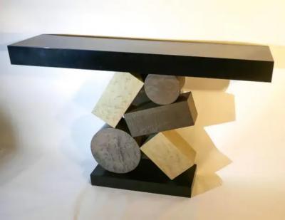 Aymeric Lefort New Custom Made Console in grey and Black Tinded Marquetry By Aymeric Lefort