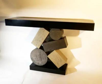 Aymeric Lefort New Custom Made Console in grey and Black Tinded Marquetry By Aymeric Lefort