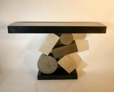 Aymeric Lefort New Custom Made Console in grey and Black Tinded Marquetry By Aymeric Lefort