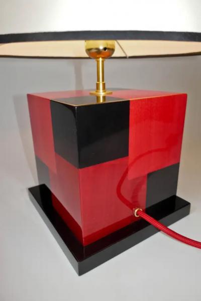 Aymeric Lefort New Pair of Table Lamps in Tinted Red and Black Marquetery by Aymeric Lefort