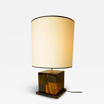 Aymeric Lefort New Red and Black Table Lamp in Santos and Ziricote Wood Marquetry