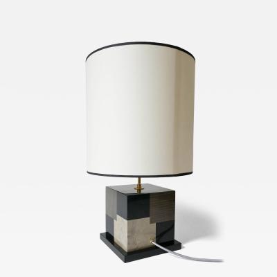 Aymeric Lefort New Table Black and Grey Lamp Cubes in Tinted Wood Marquetry by Aymeric Lefort