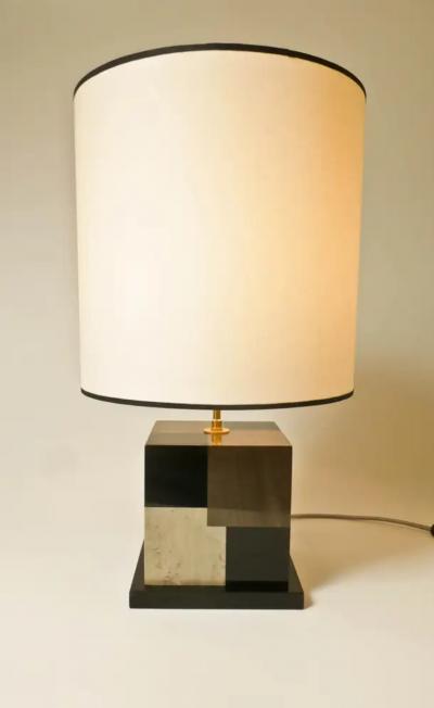 Aymeric Lefort New Table Lamp in Black and Grey Tinted Wood Marquetry by Aymeric Lefort