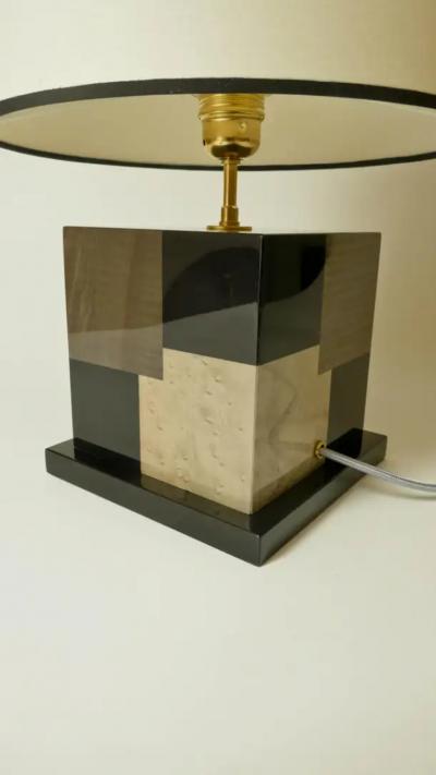 Aymeric Lefort New Table Lamp in Black and Grey Tinted Wood Marquetry by Aymeric Lefort
