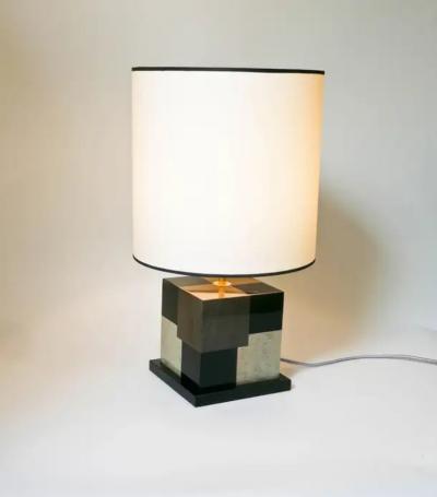 Aymeric Lefort New Table Lamp in Black and Grey Tinted Wood Marquetry by Aymeric Lefort