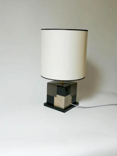 Aymeric Lefort New Table Lamp in Black and Grey Tinted Wood Marquetry by Aymeric Lefort