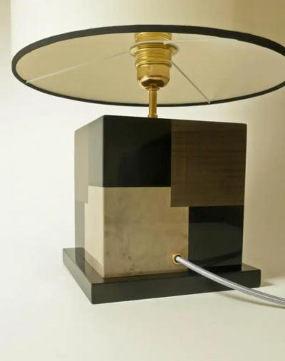 Aymeric Lefort New Table Lamp in Black and Grey Tinted Wood Marquetry by Aymeric Lefort