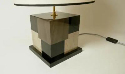 Aymeric Lefort New Table Lamp in Black and Grey Tinted Wood Marquetry by Aymeric Lefort