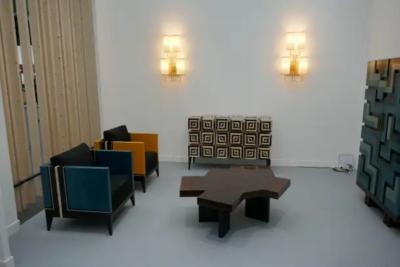 Aymeric Lefort Pair of Blue Marquetry Armairs Cube by Aymeric Lefort