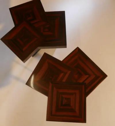 Aymeric Lefort Pair of Coffee Or End Table Cubes in Macassar Ebony Marquetery by A Lefort
