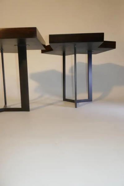 Aymeric Lefort Pair of Coffee Or End Table Cubes in Macassar Ebony Marquetery by A Lefort