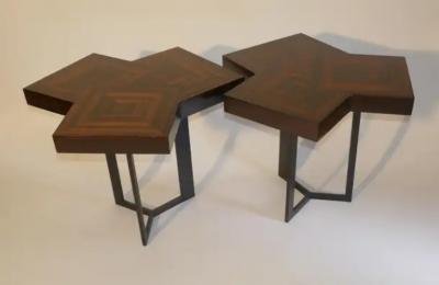 Aymeric Lefort Pair of Coffee Or End Table Cubes in Macassar Ebony Marquetery by A Lefort