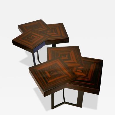 Aymeric Lefort Pair of Coffee Or End Table Cubes in Macassar Ebony Marquetery by A Lefort