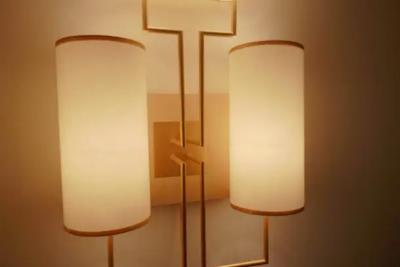 Aymeric Lefort Pair of Wall Lamp Sconce in Gold Patina and White Lamp Shades