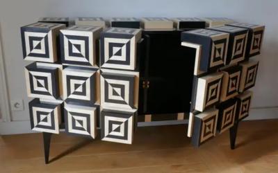 Aymeric Lefort Tow Doors Buffet Ondulation 2 Sycomore and Black Sycomore by Aymeric Lefort