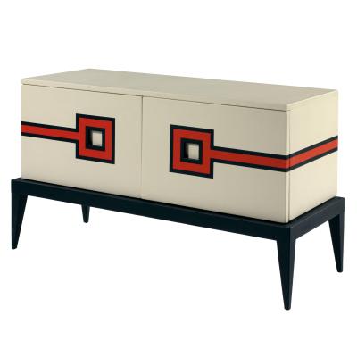 Aymeric Lefort Tow Doors Buffet in Leather Marquetry White Black Orange