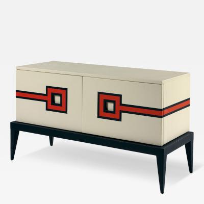 Aymeric Lefort Tow Doors Buffet in Leather Marquetry White Black Orange