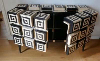 Aymeric Lefort Two Doors Buffet Ondulation 2 Sycomore and Black Sycomore by Aymeric Lefort