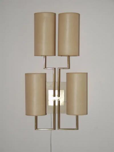 Aymeric Lefort Wall Lamp Sconce Tige4 Gold Bronze Patina Wooden Lampshades by Aymeric Lefort