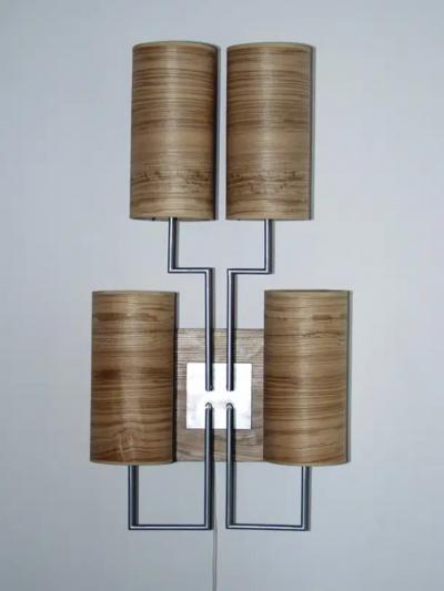Aymeric Lefort Wall Lamp Sconce Tige4 Gold Bronze Patina Wooden Lampshades by Aymeric Lefort