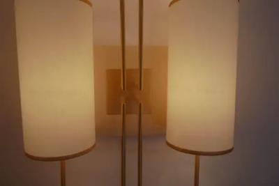 Aymeric Lefort Wall Lamp Sconce in Gold Patina and White Lamp Shades