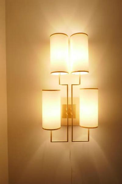 Aymeric Lefort Wall Lamp Sconce in Gold Patina and White Lamp Shades