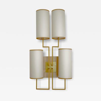Aymeric Lefort Wall Lamp Sconce in Gold Patina and White Lamp Shades