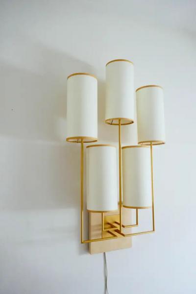 Aymeric Lefort Wall Light Sconce in Gold Patina and Chestnut Wood