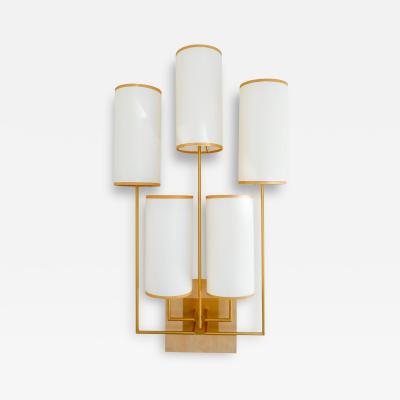 Aymeric Lefort Wall Light Sconce in Gold Patina and Chestnut Wood