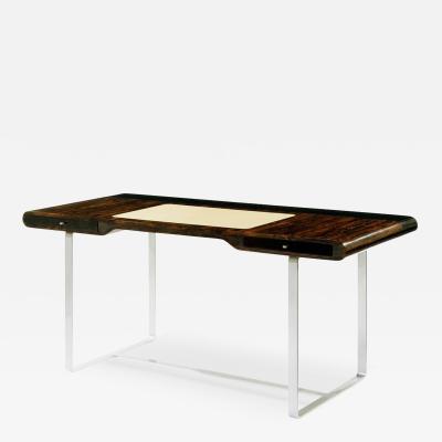 Aymeric Lefort Ziricotte Wood Desk Litle Shanghai with Leather Top and Silver Leg