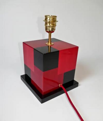 Aymeric Lefort new Red and Black Table Lamp in Wood Marquetery by Aymeric Lefort