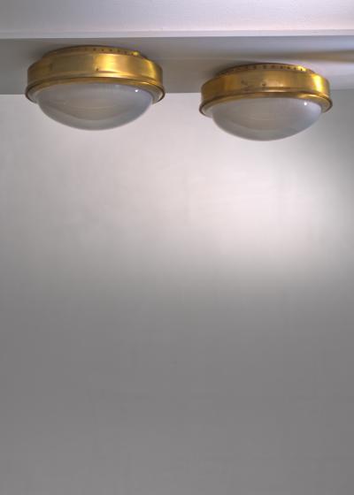Azucena Pair of Azucena brass and pressed glass flush mounts