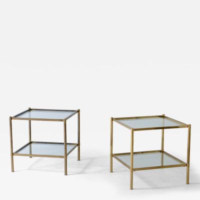 Azucena Pair of brass coffee tables with cut crystal tops